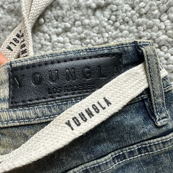 Men's YoungLA DistressedDenim Shorts, 34", NWT, IndigoWashed - Picture 10 of 11